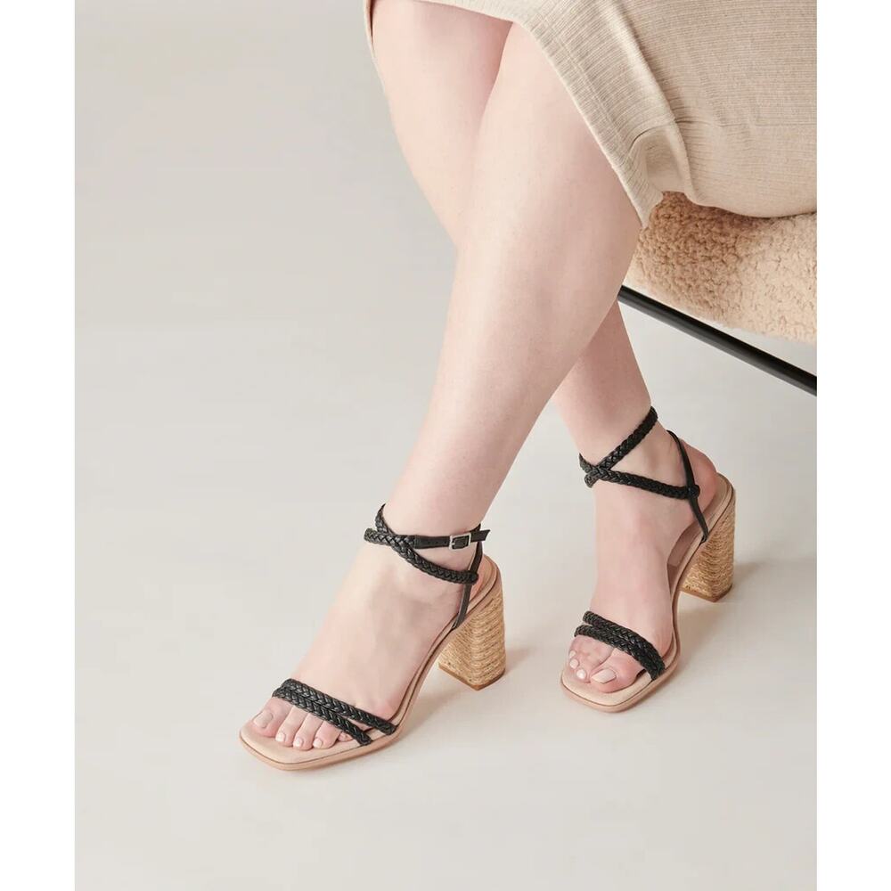 Dolce Vita Oro Braided Ankle Strap Heels Black Stella 9.5 MSRP $130 New In Box